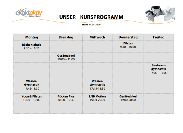Kursplan im Exaktaktiv Prien
