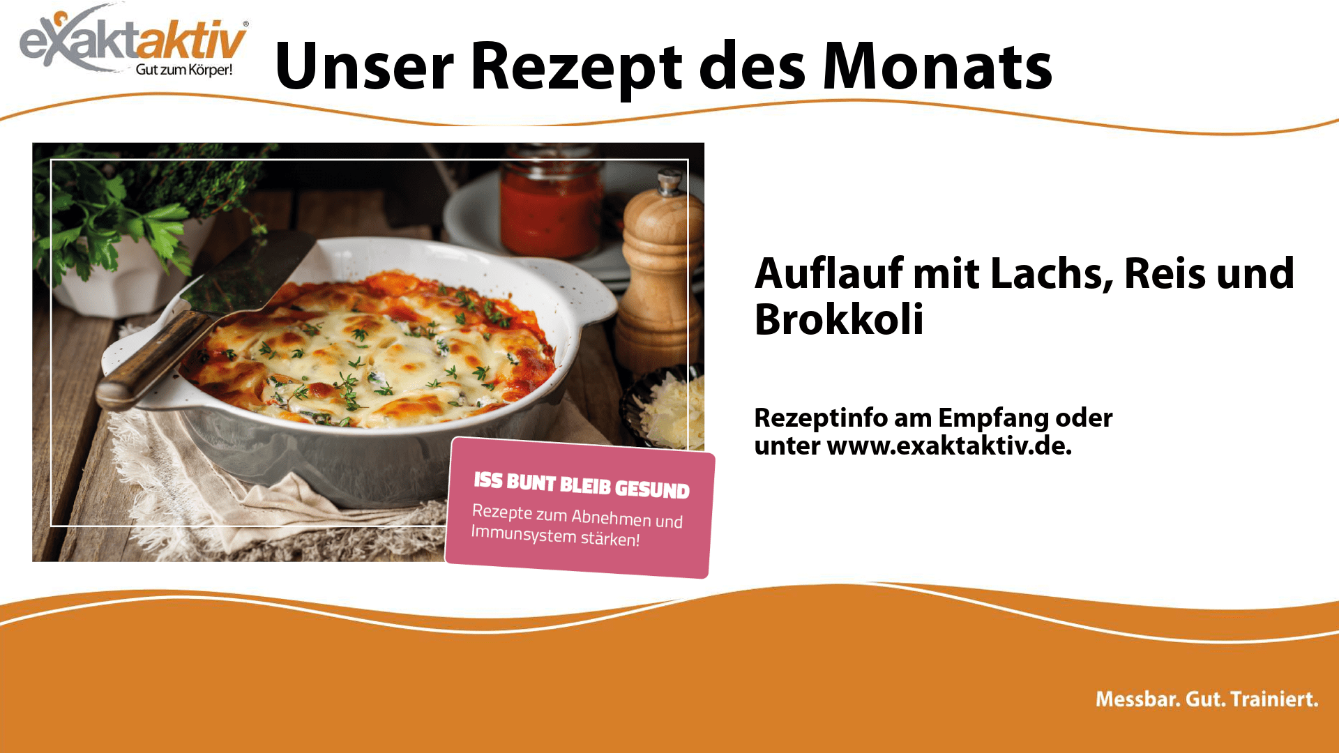 Auflauf mit Lachs, Reis und Brokkoli
